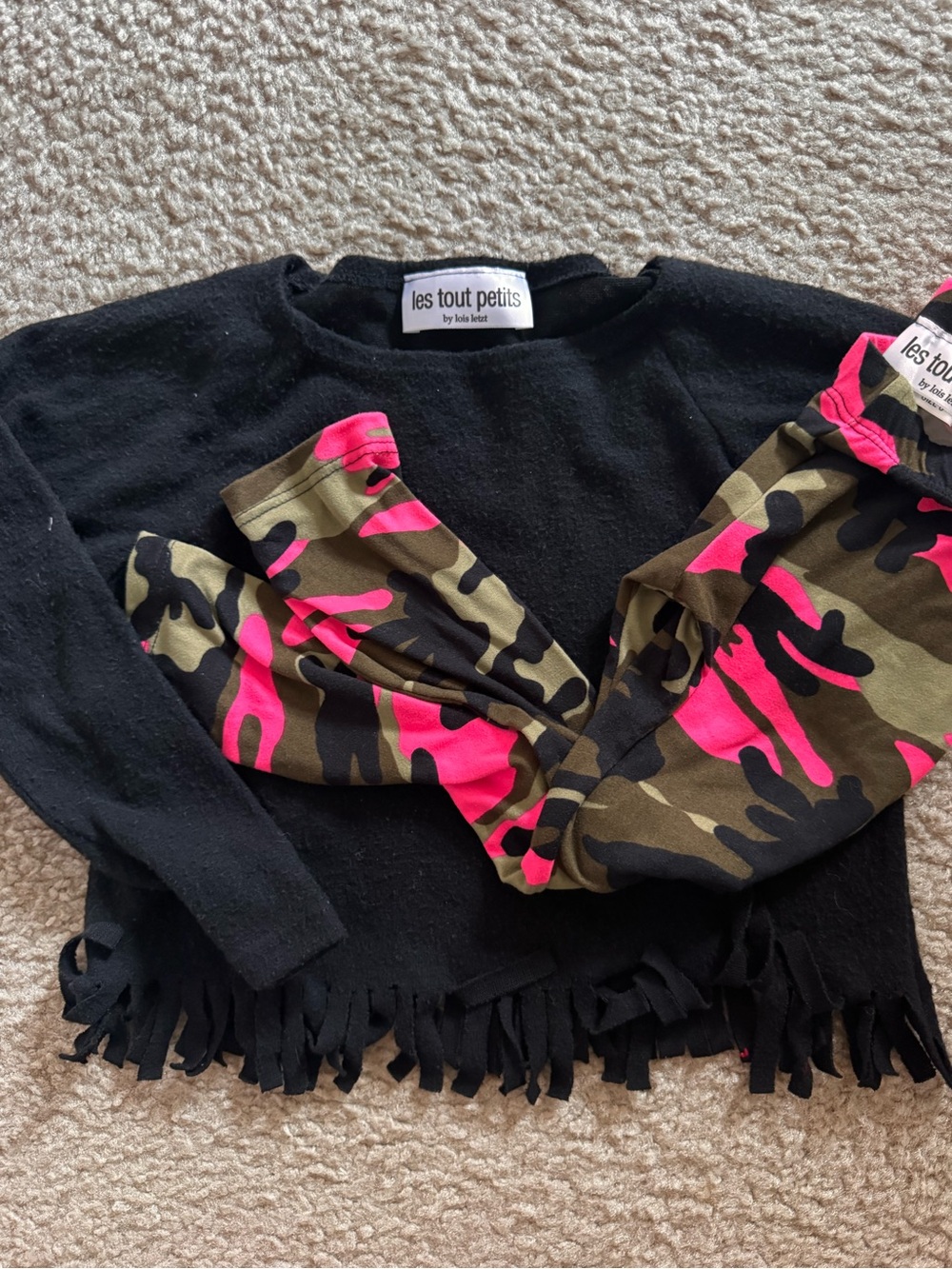 Girls' Pink Camo Leggings and Black Knit Top Set